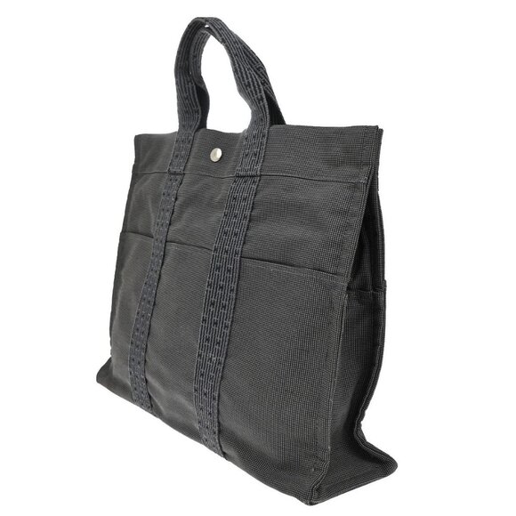 HERMES Logo Herline MM Hand Tote Bag Canvas Gray SHW Made In France 38KA972 - Picture 4 of 16